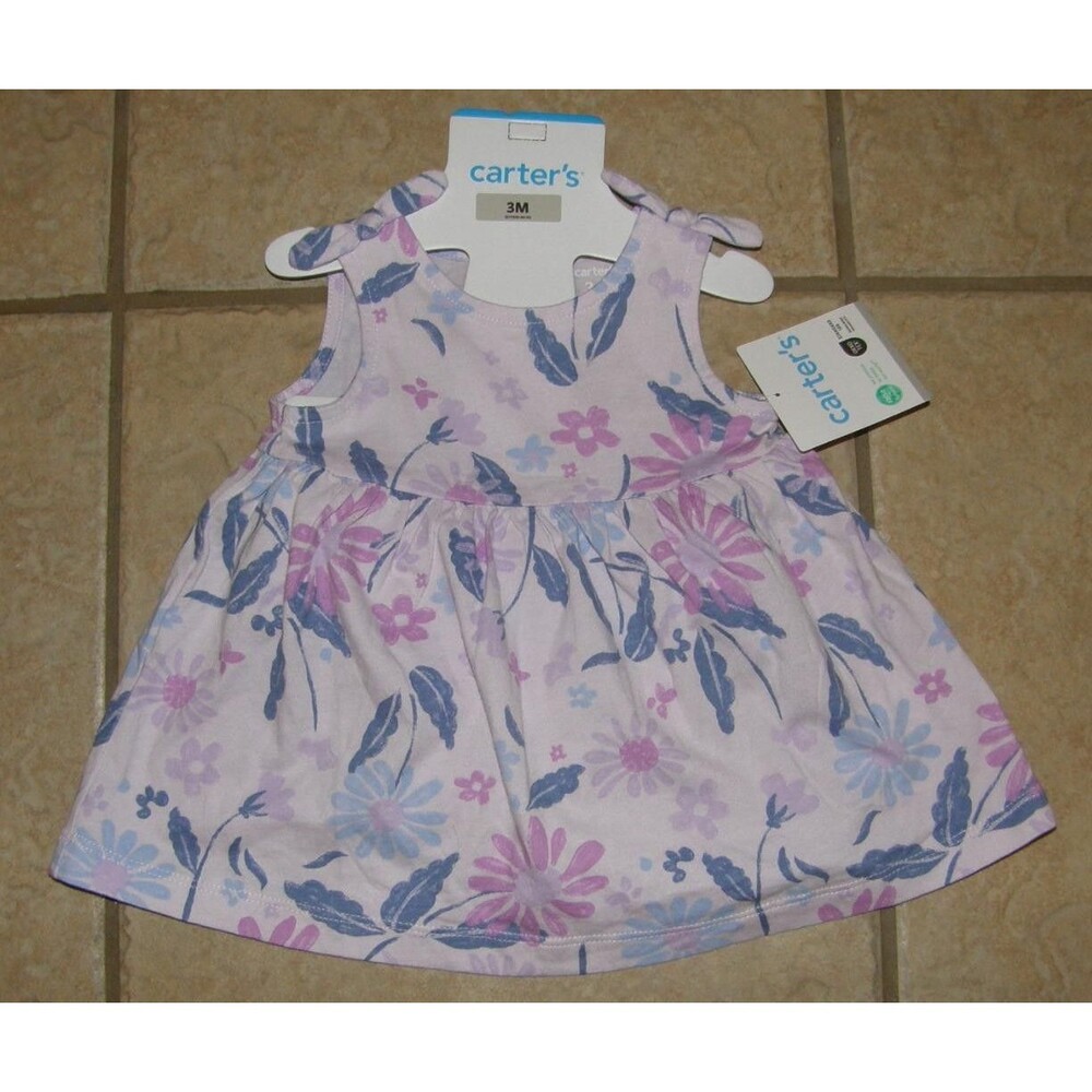 NWT Girls Sz 3 Months Purple Floral Sleeveless Dress & Bloomers 3 Pc Set CARTERS